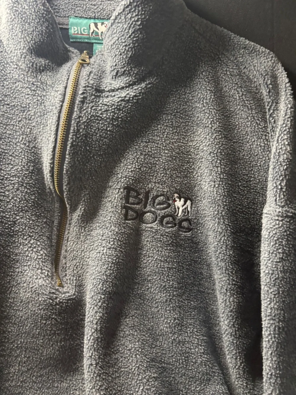 Y2K Big dogs 1/4 Zip Sherpa Fleece Pullover Men's Gray XL Embroidered Logo